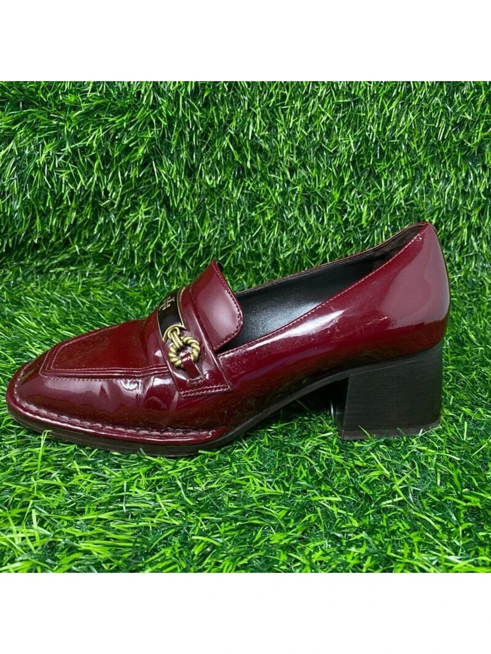 Tory Burch Perrine Patent Leather Mid Heel 55 mm Loafer Womens 7.5M Rubino 2233